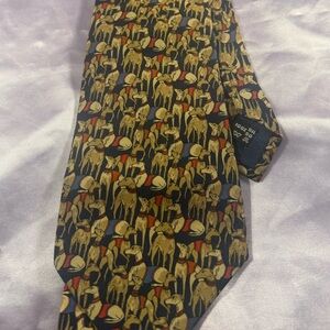 Salvatore Ferragamo Silk Dogs Tie with Gold, Red & Blue Accents